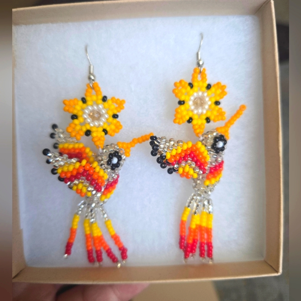 Red and Yellow Beaded Statement Earrings